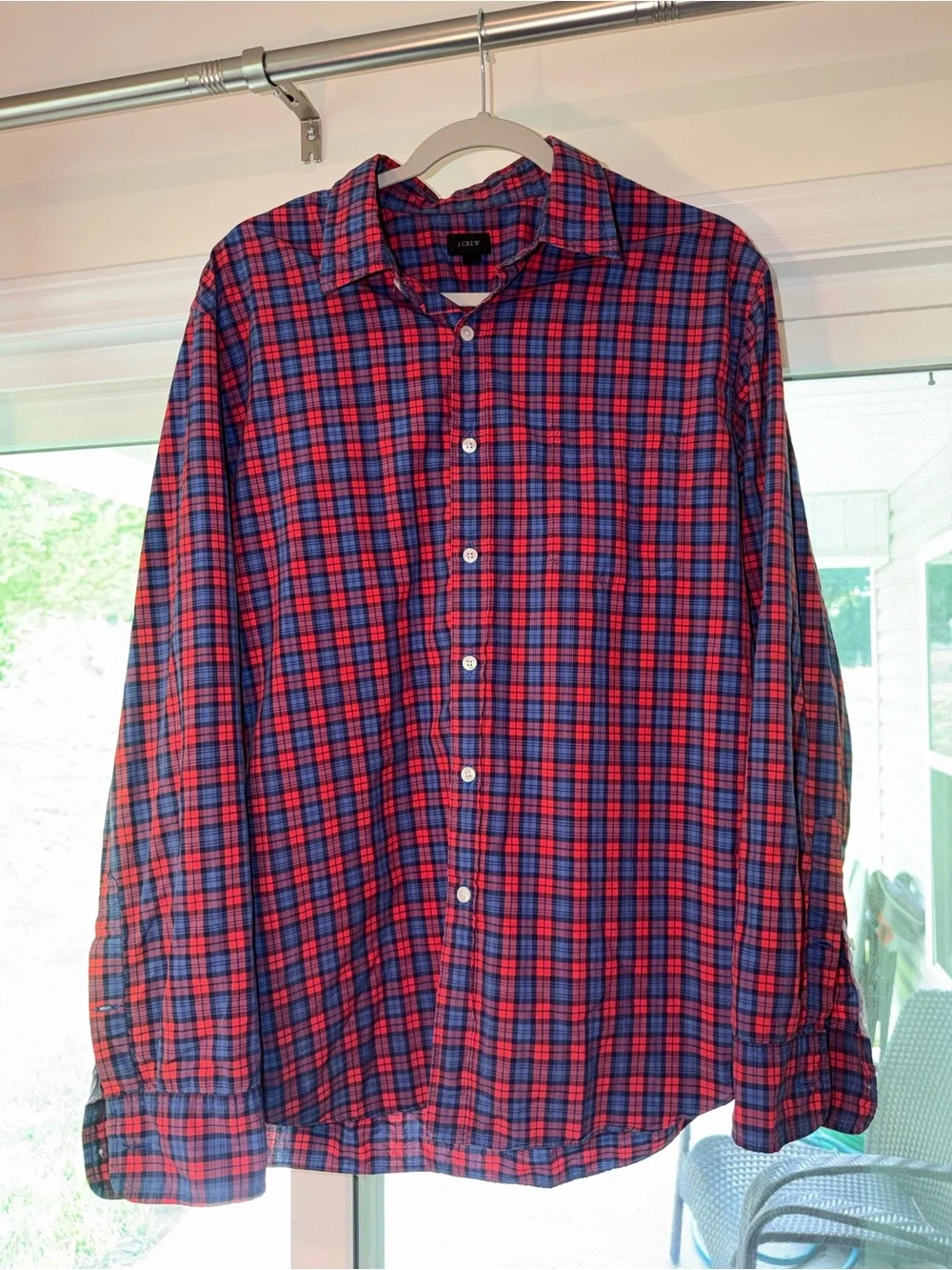 J. Crew Red and Blue Plaid Cotton Button-Down Shirt
